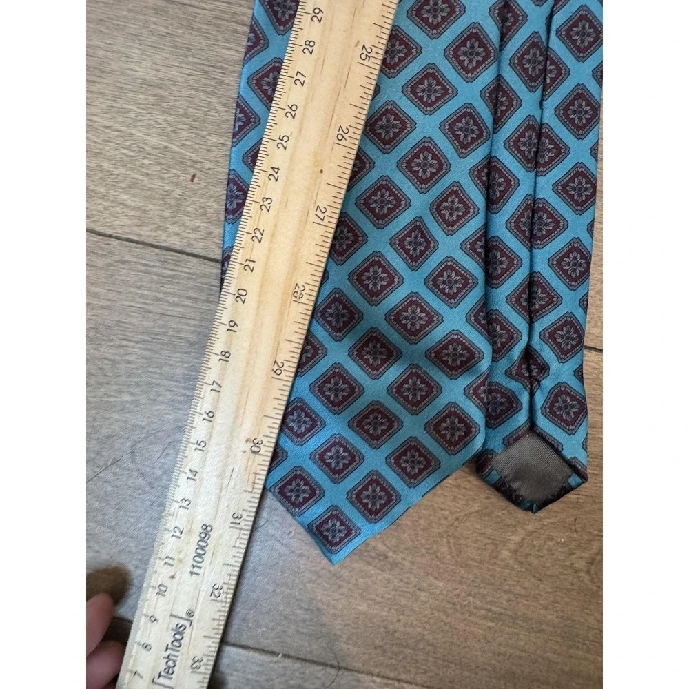 Fratelli Tie Mens One Size Teal Blue 100% Silk Hand Made‎ in Italy Geometric